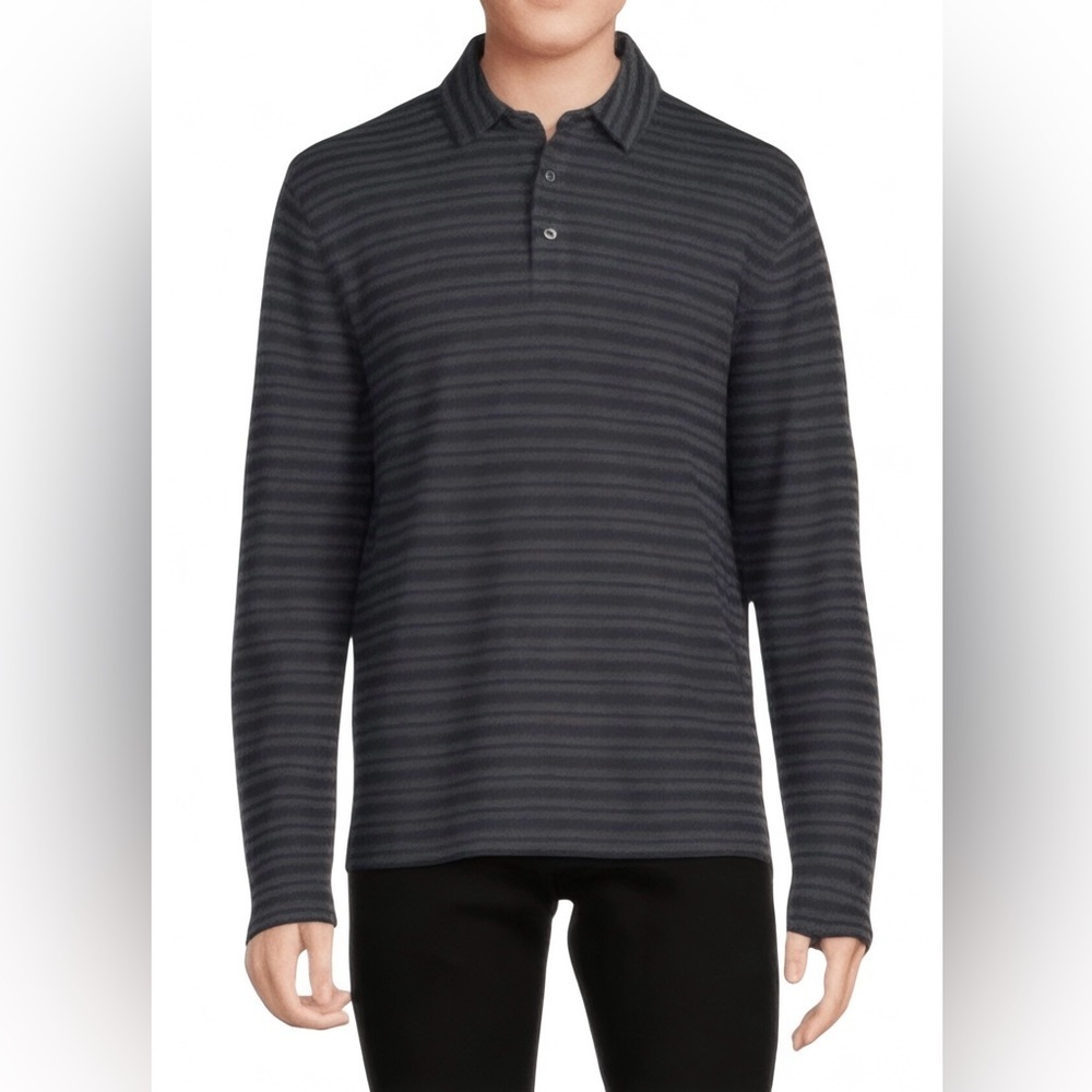 Vince Men’s Long Sleeve 100% Cotton Gray Striped Preppy Polo Pullover Sz XL